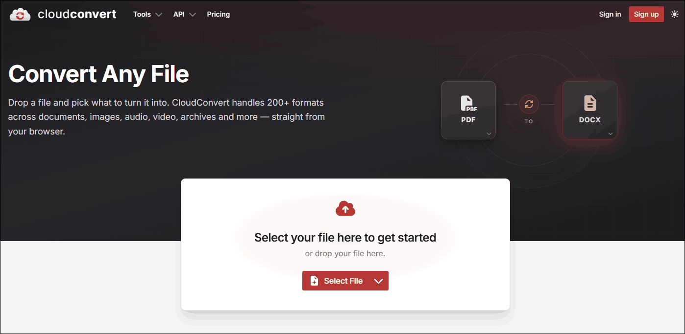 The interface of CloudConvert.