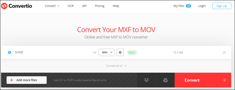 Convertio conversion interface.