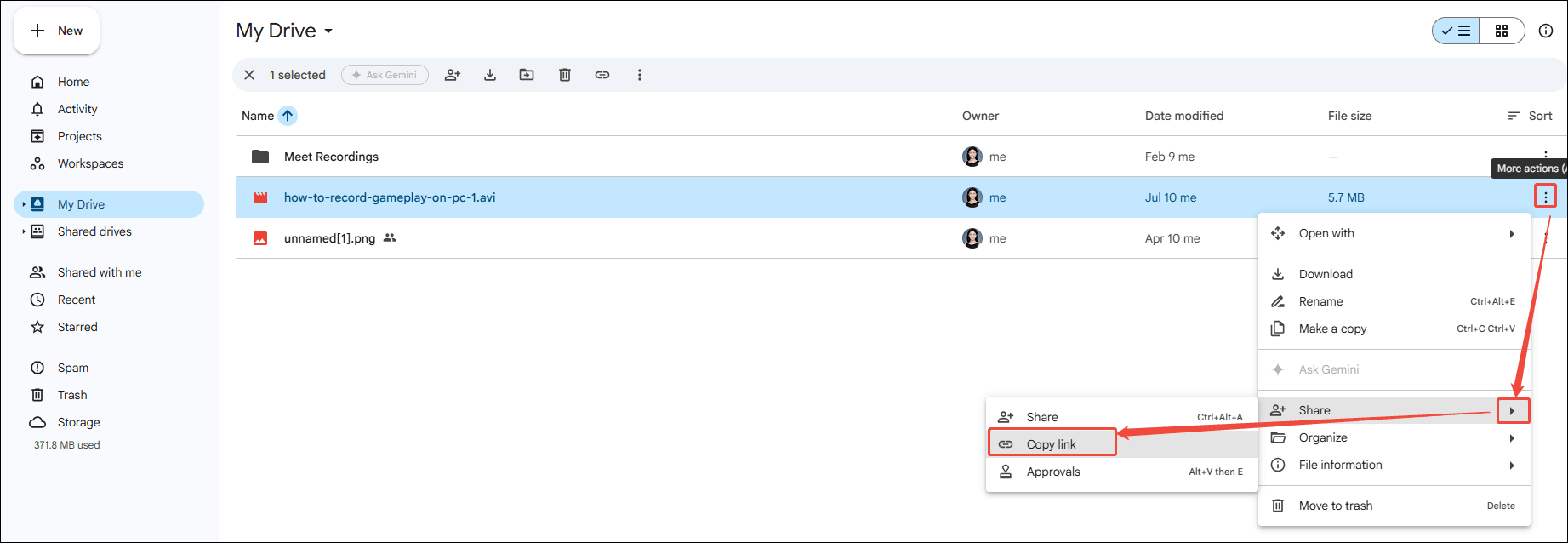 The interface of Google Drive.