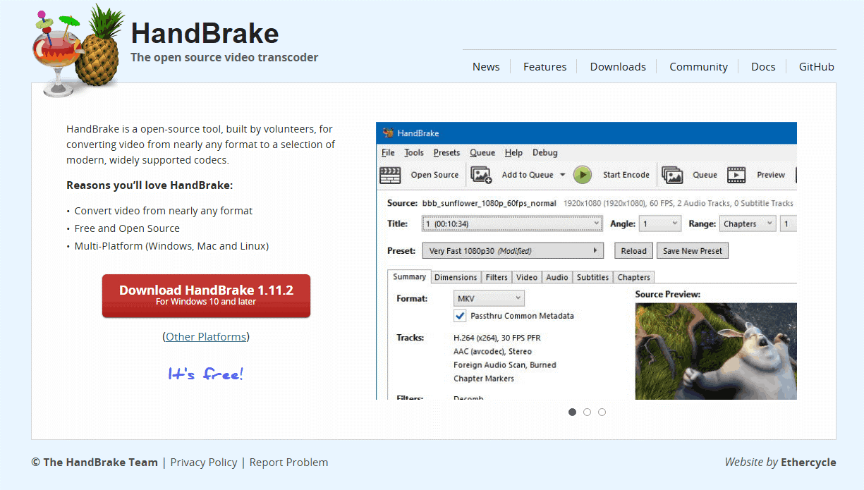HandBrake downloading interface.