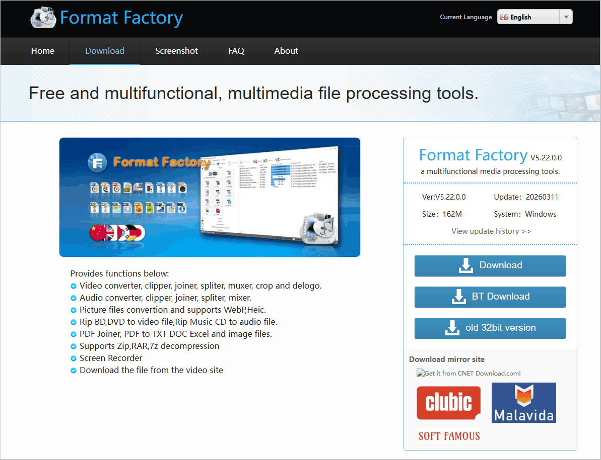 Format Factory downloading page.