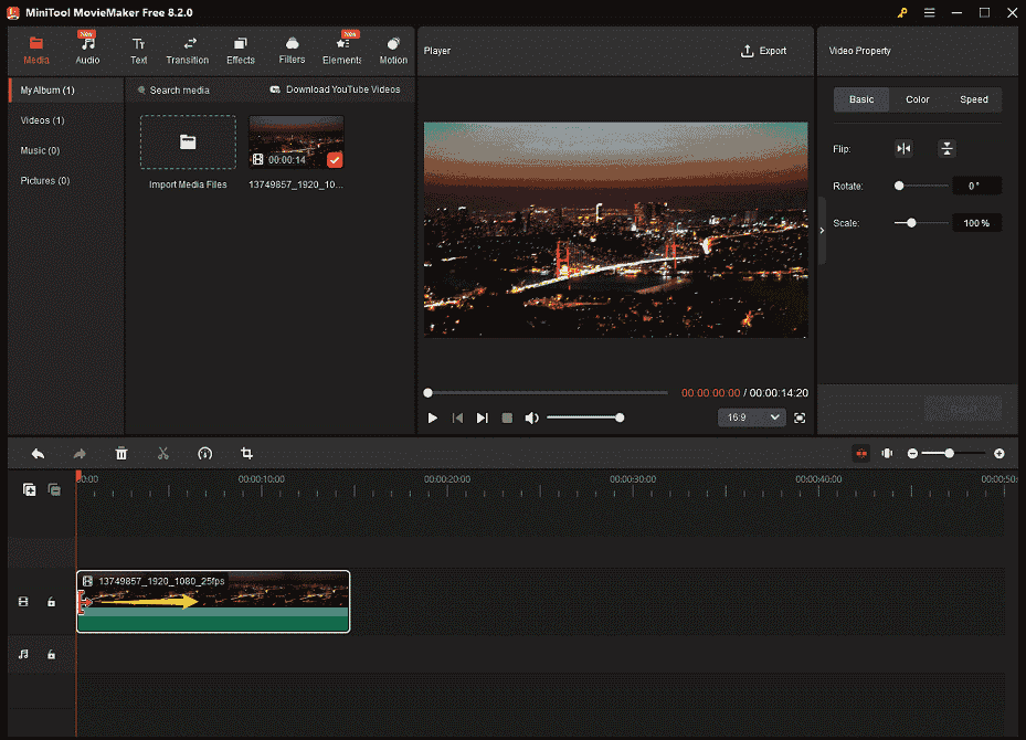 MiniTool MovieMaker interface showing how to trim a video.