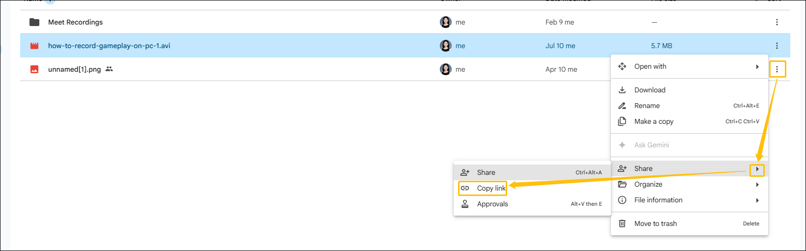 The interface of Google Drive.
