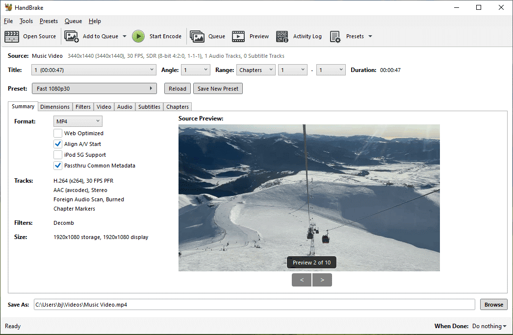 The interface of HandBrake.