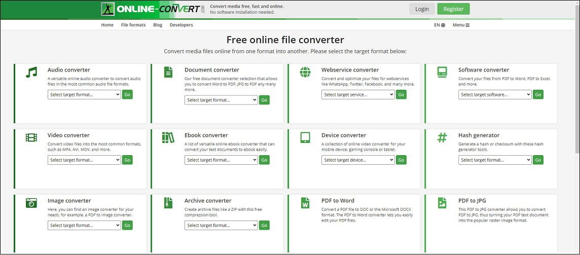 Online Convert homepage.