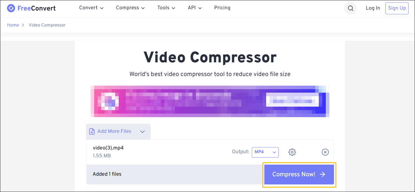 FreeConvert interface showing how to customize the encoder and compression level.