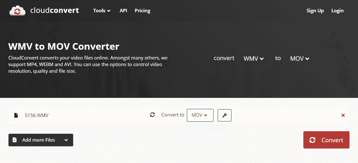 CloudConvert webpage interface.