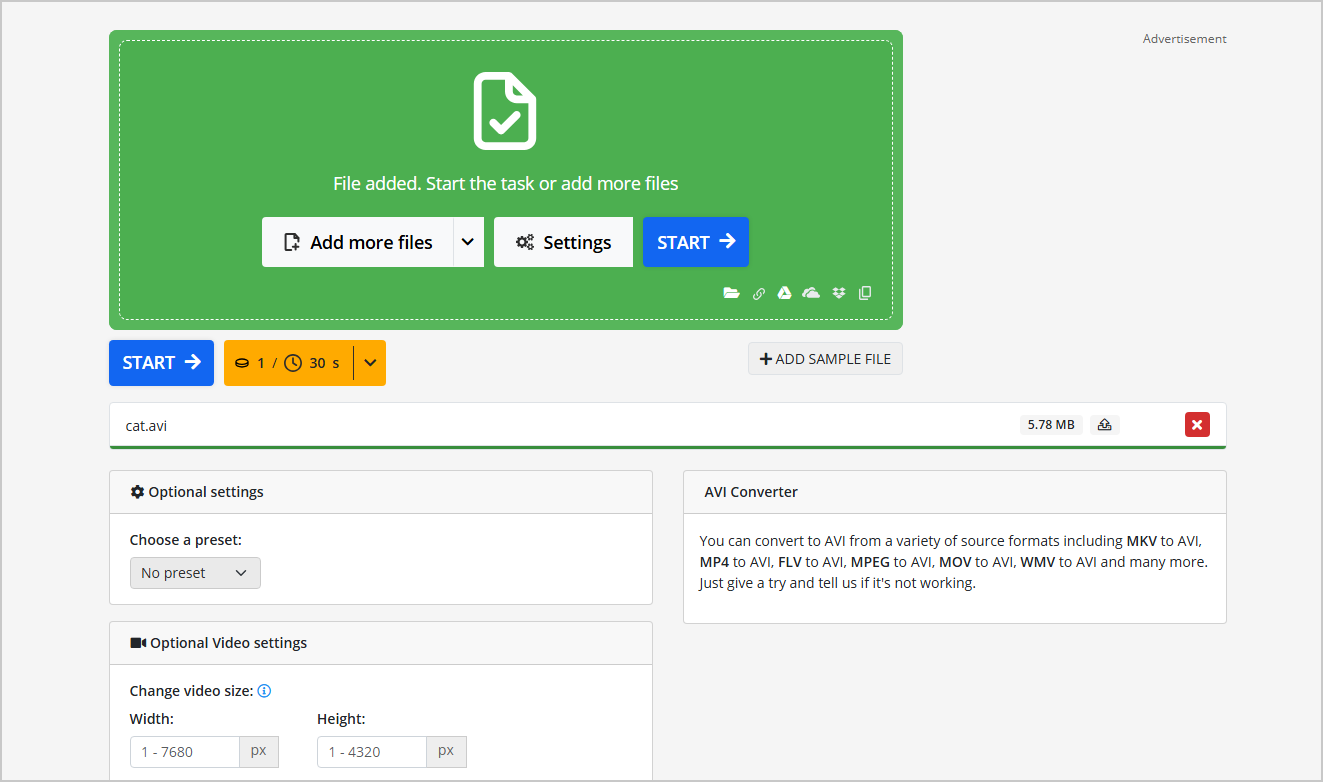 Online Convert conversion page.