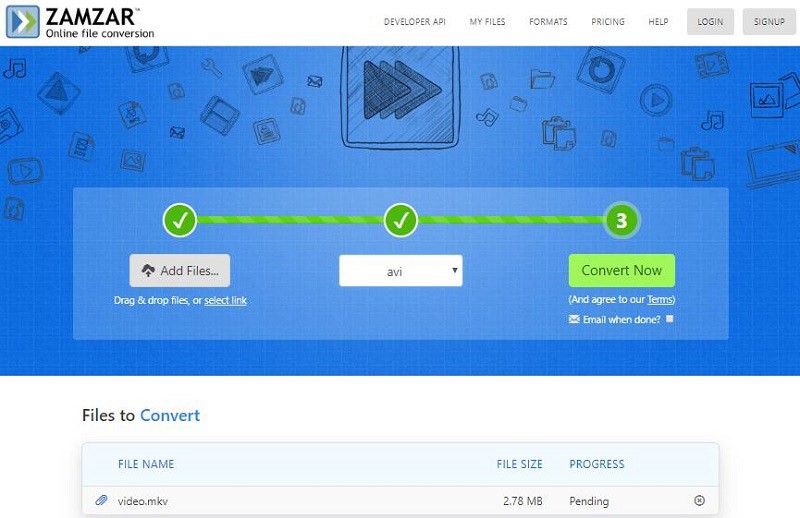 ZAMZAR conversion page.