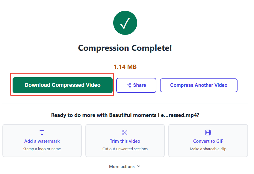 VidShift interface with the Download Compressed Video option selected.