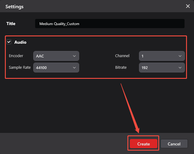 MiniTool Video Converter Audio Settings interface showing how to change the parameters.