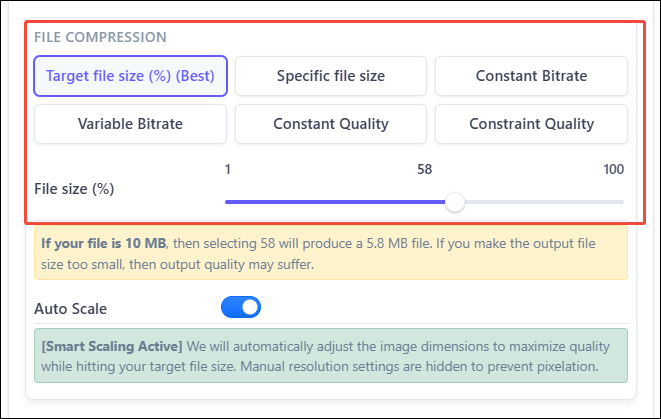 XConvert WebM compression interface with the File Compression area selected.