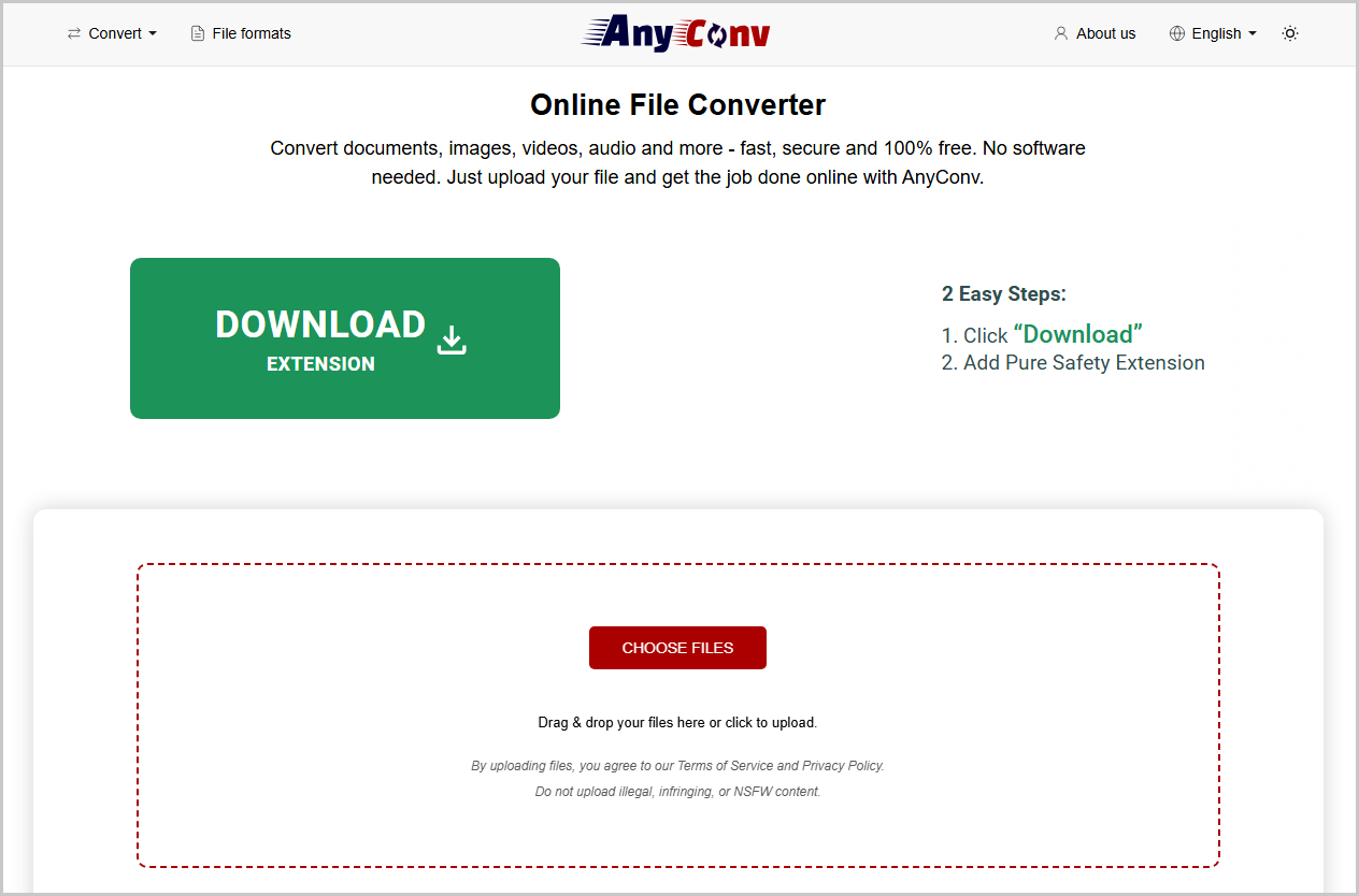 AnyConv file uploading page.