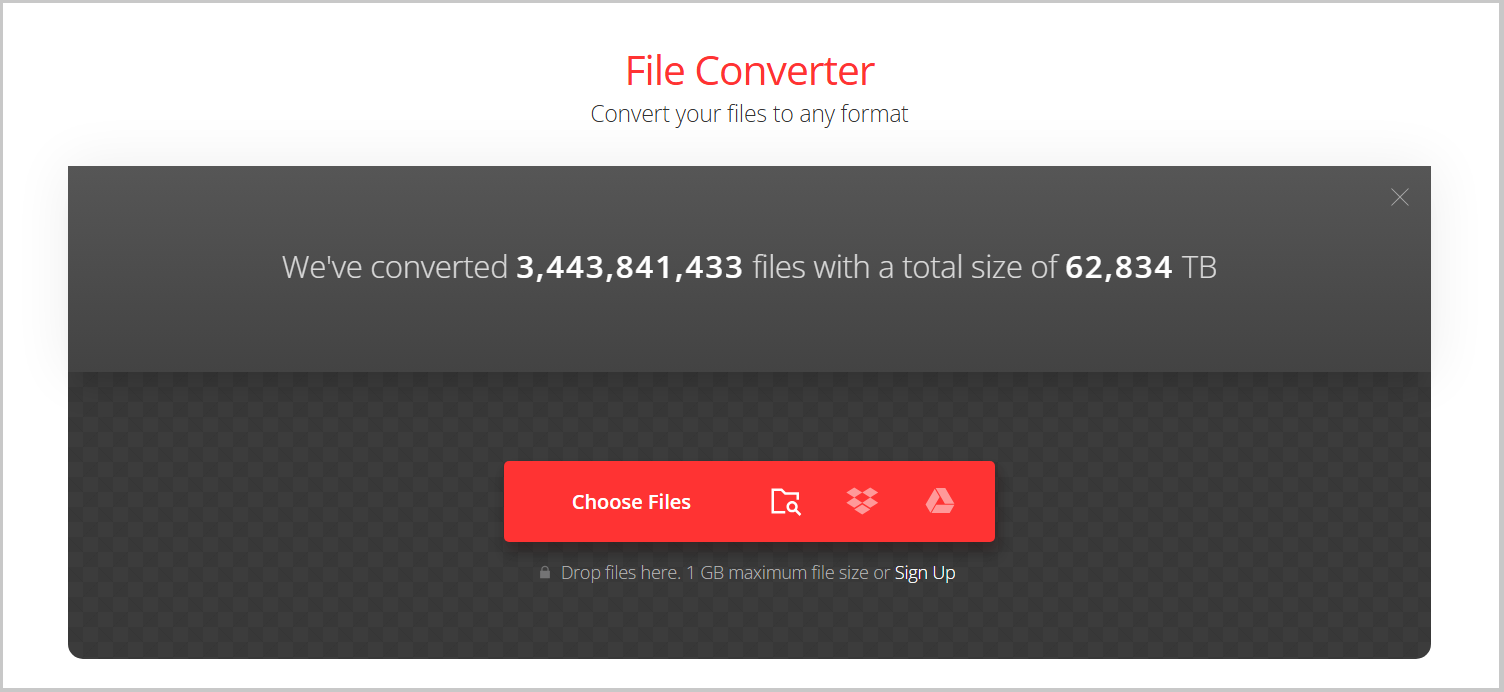 Convertio video uploading page.