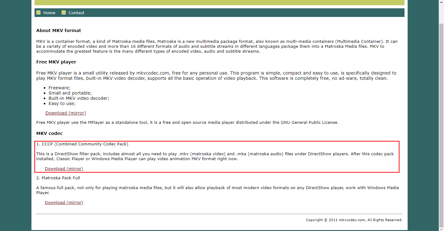 Webpage with the CCCP information selected.