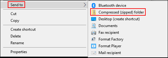 Windows File Explorer interface showing how to zip a video.