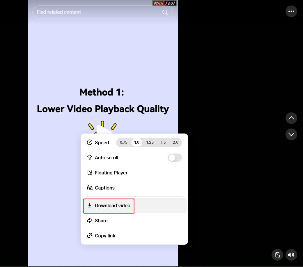 The selected Download video option on the TikTok website.