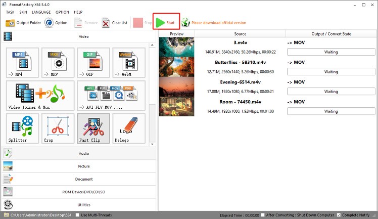 Format Factory interface.