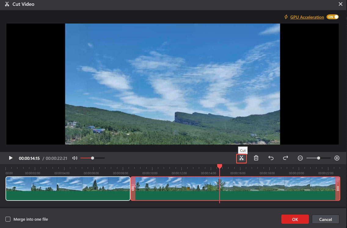 The selected Cut icon on the Cut Video window of MiniTool Video Converter.