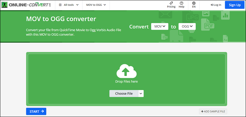 Online Convert video upload page.