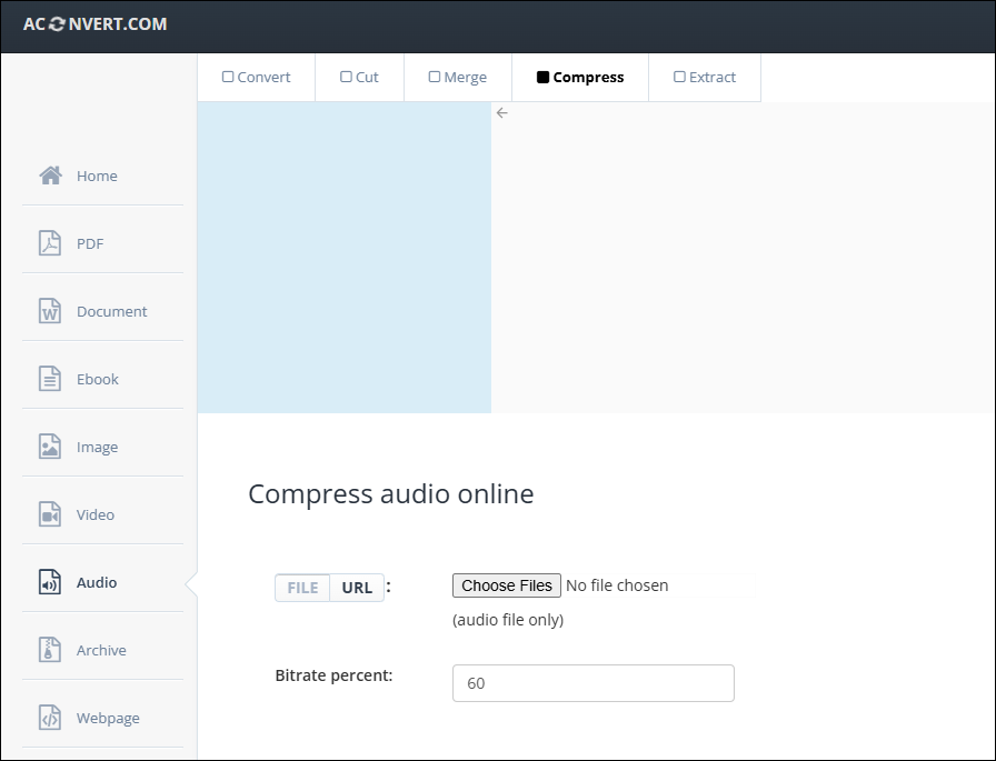 The audio compressor interface of AConvert.