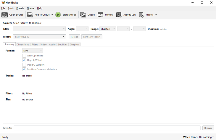 The main interface of HandBrake.