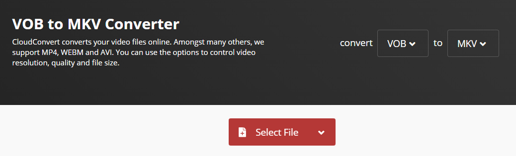 CloudConvert file uploading interface.