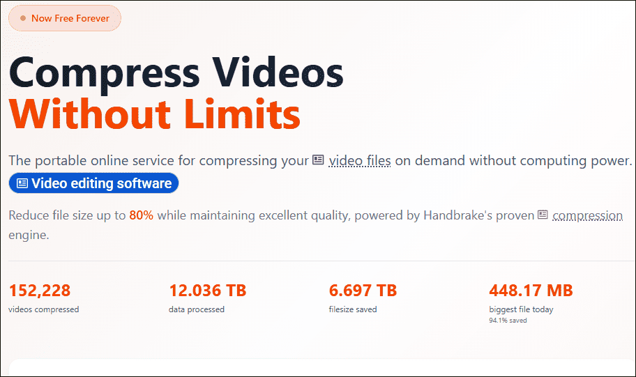 The online video compression interface of HandBrake.