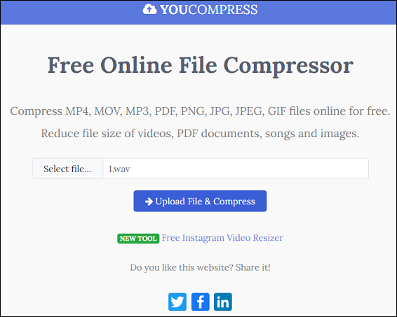 The file compression interface of YouCompress.