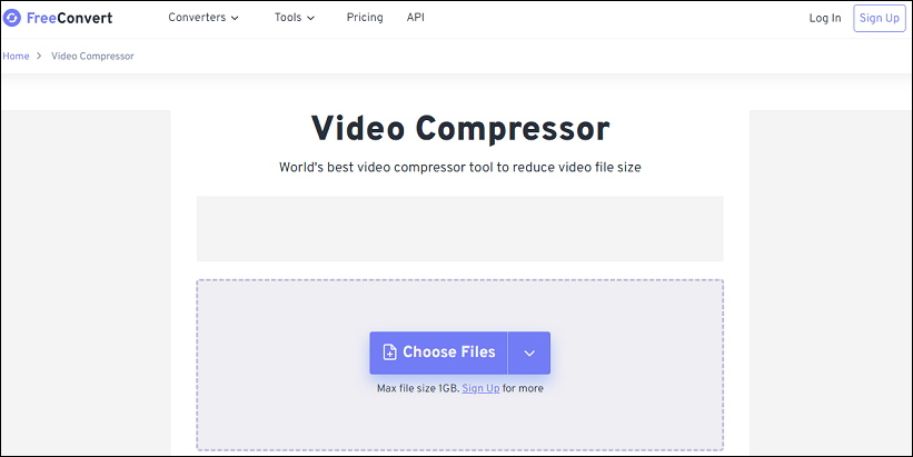 FreeConvert file uploading page.