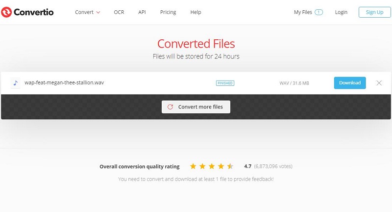download the converted WAV audio file