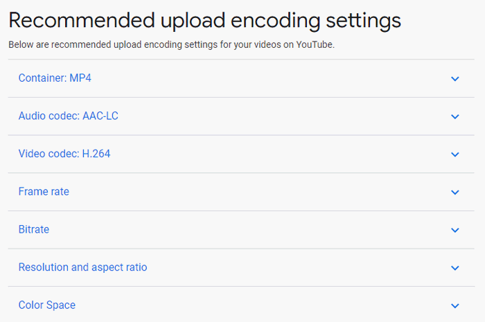 Recommended upload encoding settings