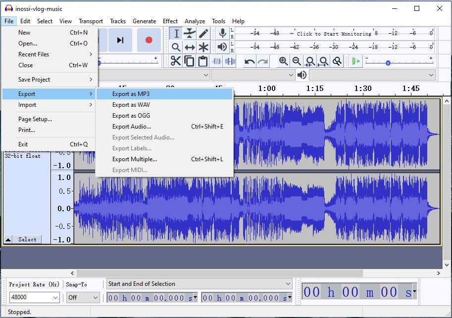 export AUP to MP3