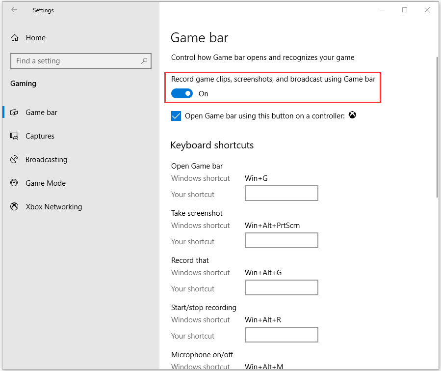 enable Windows Game bar