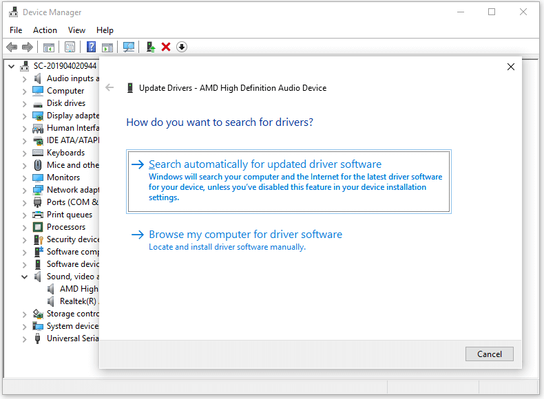 update audio driver in Windows 10