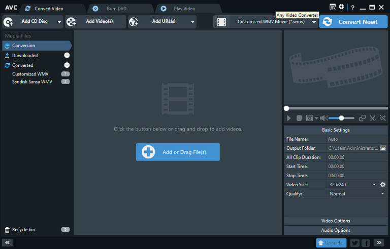 the interface of Any Video Converter