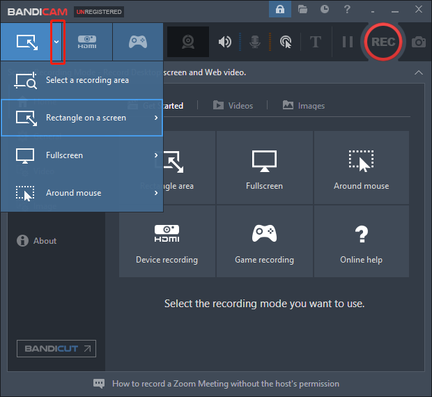 select a screen recording mode