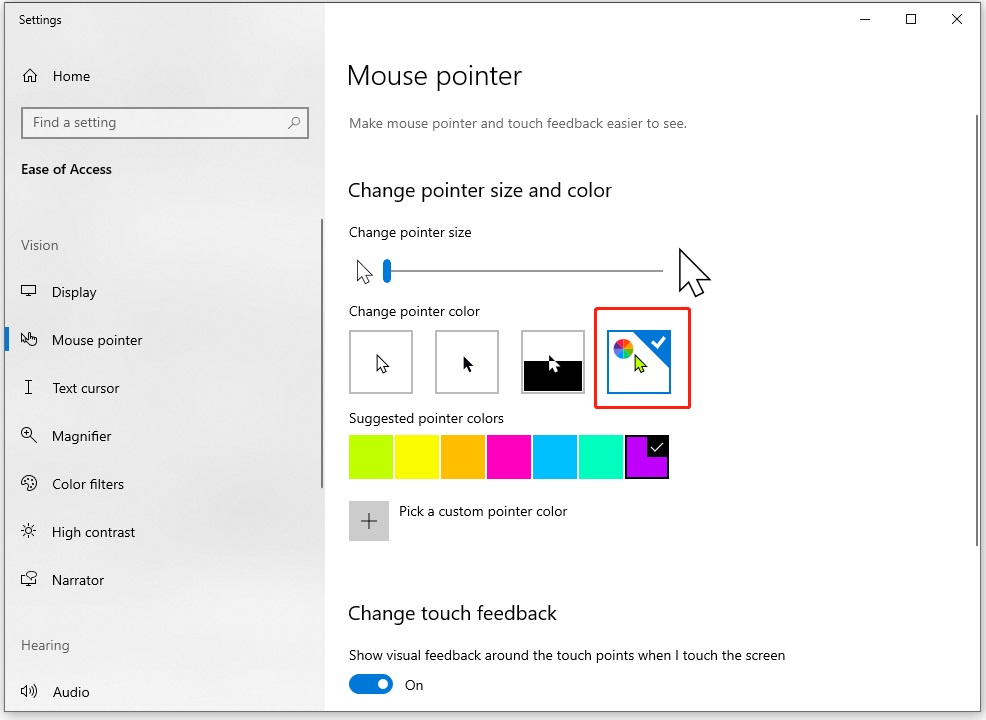 change pointer size and color
