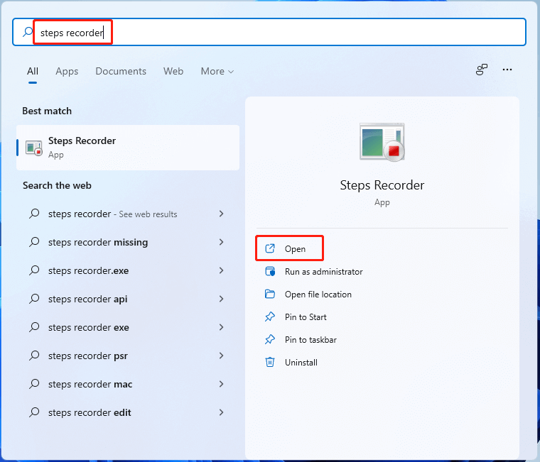 open Steps Recorder on Windows 11
