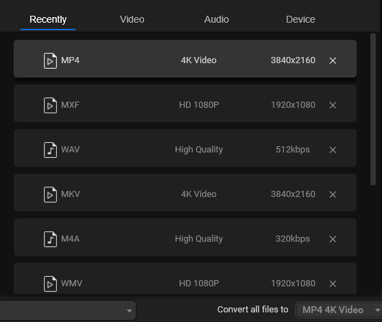 view all the output video formats