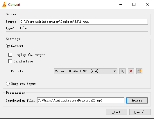 convert WMA to MP4 with VLC