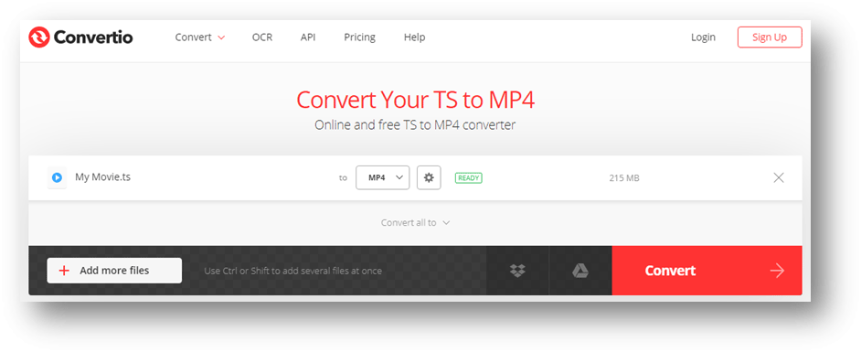 Convertio video conversion page