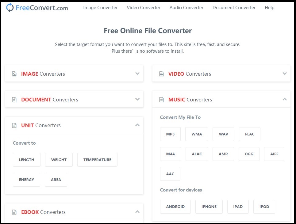 interface of FreeConvert
