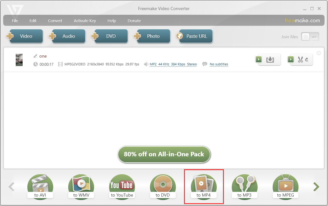 Choose the to MP4 button at the bottom of the free MTS converter