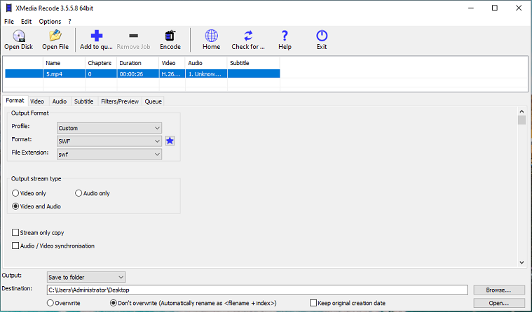 convert MP4 to SWF with XMedia Recode
