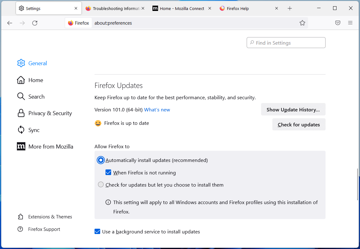 manage Firefox updates