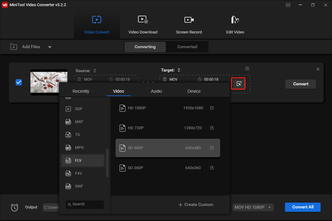 convert MOV to FLV with MiniTool Video Converter