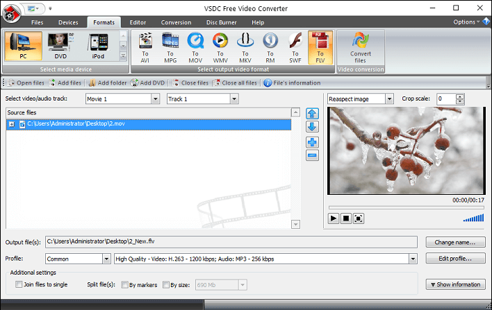 convert MOV to FLV with VSDC Free Video Converter