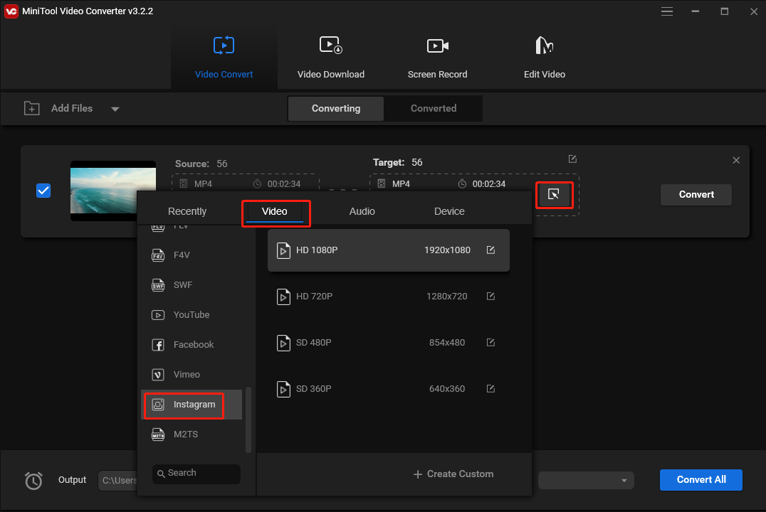 use MiniTool Video Converter to convert video for Instagram