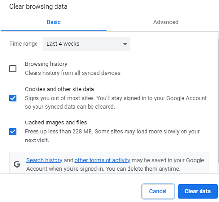 clear browsing data